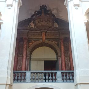 The monumental painted door of the Farnese Theatre
