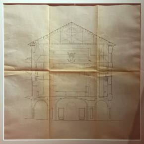Tavola del progetto di ricostruzione del Teatro Farnese proposto nel 1951