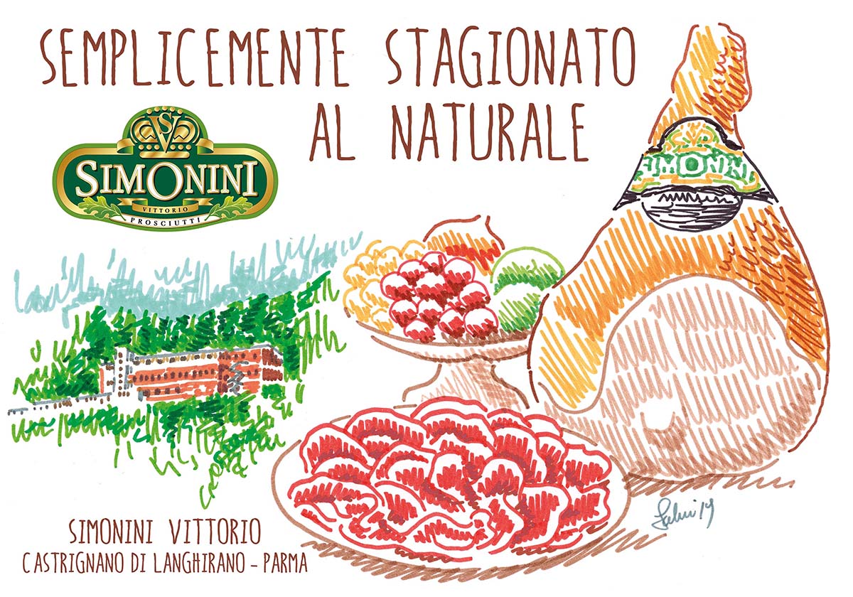 Banner disegnato a pennarelli Prosciutto stagionato al naturale - Simonini Vittorio Srl