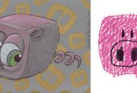 Pig-cube, ballpoint pen drawing - 1-2-3 Monster! Sketch of Oscar Salerni - Monster project