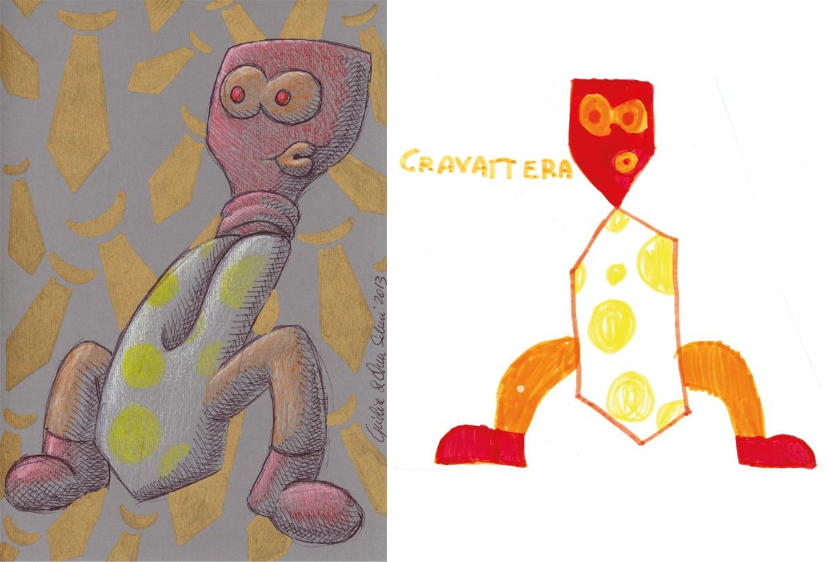 Cravattera (tie man), ballpoint pen drawing - 1-2-3 Monster! Sketch of Oscar Salerni - Monster project