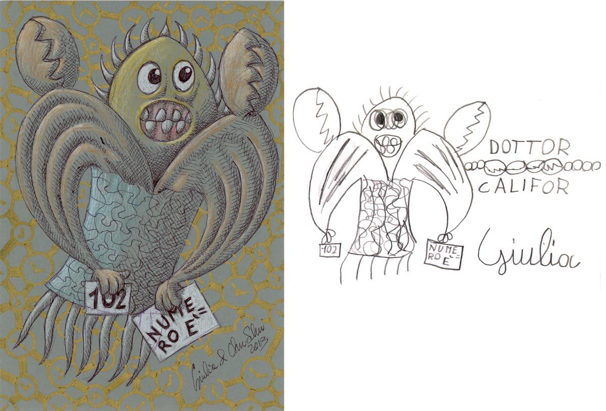 Doctor Califor, ballpoint pen drawing - 1-2-3 Monster! Sketch of Oscar Salerni - Monster project