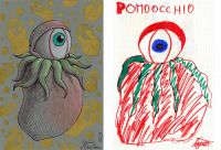 Pomocchio (tomato-eye), ballpoint pen drawing - 1-2-3 Monster! Sketch of Oscar Salerni - Monster project