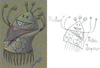 Tiza Inpno, ballpoint pen drawing - 1-2-3 Monster! Sketch of Oscar Salerni - Monster project