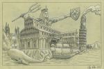 Bozzetto studio disegno Piazza dei Miracoli - Opera di Oscar Salerni per nave Costa Toscana