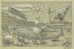 Field square Siena artwork sketch study - Work by Oscar Salerni for Costa Toscana ship