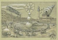 Field square Siena artwork sketch study - Work by Oscar Salerni for Costa Toscana ship
