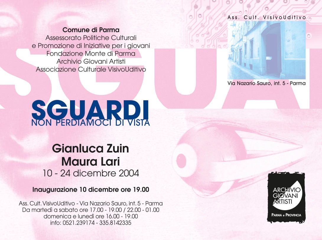 Retro cartolina rassegna SGUARDI non perdiamoci di vista con Gianluca Zuin e Maura Lari