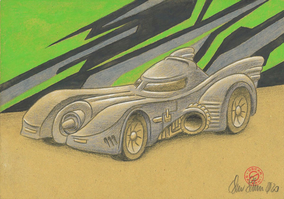 Hot Wheels Batmobile 1989 drawing by Oscar Salerni